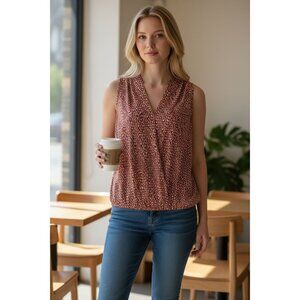 Anthropologie Dolan Womens XS Blouse Brown White Sleeveless Tulip Faux Wrap Top